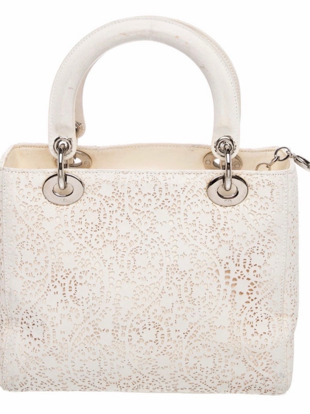 Lady Dior Laser-Cut Lady white Top-Handle purse Cannage Medium Limited Edition - Picture 5 of 7